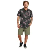 Camisa de manga corta para hombre Maui and Sons, con estampado de flores y hojas sobre fondo con diseño de camuflaje. Tiene cuello clásico, cierre frontal con botones y bolsillo en el pecho.