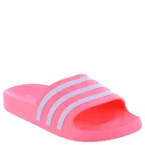 Sandalias Adidas Adilette Aqua color rosa con tres tiras blancas horizontales sobre el empeine.