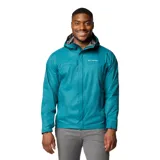 Campera impermeable Columbia Watertight II para hombre, color azul. Confeccionada con tecnología Omni-Tech™ que proporciona impermeabilidad y transpirabilidad. Cuenta con capucha ajustable, dobladillo ajustable con cordón, bolsillos con cremallera, protector de barbilla y puños ajustables. Se guarda en su propio bolsillo.