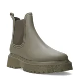 Bota de lluvia color verde oliva, estilo Chelsea, con elásticos laterales y suela track.