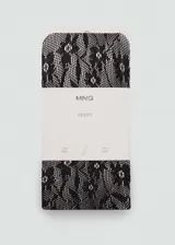 Medias de nailon negras con diseño de encaje floral.