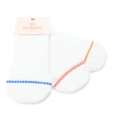 Pack de tres pares de medias blancas de algodón, invisibles, con elástico en el borde y detalles de rayas de colores en el talón.