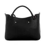 Cartera tote Guess modelo Brenton, color negro con textura granulada. Tiene doble asa corta, correa larga ajustable y extraíble, y llavero colgante con logo de la marca.