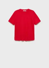Remera negra de lino con cuello redondo y mangas cortas.