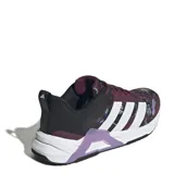 Championes Adidas Dropset Control de mujer, color borgoña con estampado floral, detalles en negro y blanco, y las tres tiras características de la marca en color plateado.
