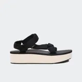 Sandalias de plataforma con correas de poliéster reciclado en tonos azul, rosa y beige, diseño de cierre de velcro.