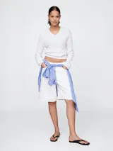 Short de jean blanco de corte recto.