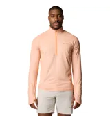 Buzo de hombre Columbia Titanium Summit Valley Half Zip, color salmón con cierre naranja en el cuello. Confeccionado en tejido de secado rápido, refrescante y reflectante del sol.