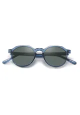 Gafas de sol redondas color champagne con lentes grises.