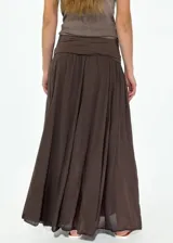 Pollera larga de algodón color gris, con cintura ancha elastizada.