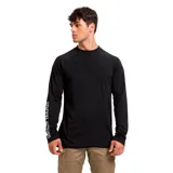 Remera manga larga negra para hombre, confeccionada en tejido transpirable de secado rápido con tecnología COOLMAX® que regula la temperatura corporal. Presenta logotipo estampado en la manga derecha y triángulo reflectante en el dobladillo.