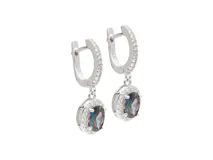Aros colgantes de plata 925 con circonias y piedra topacio místico ovalada.