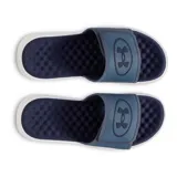 Sandalia Under Armour Ignite Pro 8 SL azul con base blanca.