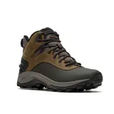 Bota de trekking Merrell Thermo Kiruna 2 Mid Waterproof para hombre, color marrón y verde. Confeccionada en cuero impermeable, con aislamiento PrimaLoft® Gold Eco Series de 400 gramos y suela de goma adherente Merrell diseñada para el invierno.