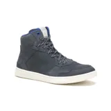 Bota de media caña color azul marino, con capellada de gamuza encerada, forro interno hecho 100% de materiales post industriales reciclados, plantilla suave de espuma de EVA para comodidad a largo plazo, forro del calcetín hecho 100% de materiales post industriales reciclados, suela de goma duradera y con gran tracción y construcción Strobel.