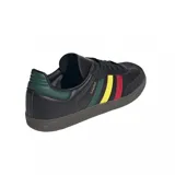Championes Adidas Samba OG de cuero negro con detalles en verde, amarillo y rojo.