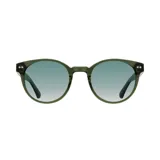 Lentes de sol con marco redondo color verde oliva, con lentes celestes degradé.