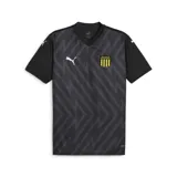 Camiseta de fútbol Puma del Club Atlético Peñarol, modelo Glory. Diseño negro con patrón geométrico en gris oscuro, mangas negras y escudo del club bordado. Incluye logo de Puma en blanco.