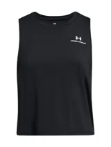 Musculosa deportiva Under Armour Vanish para mujer, color negro con logo blanco en el pecho.
