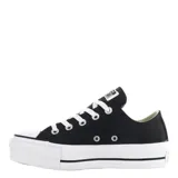 Championes Converse All Star Chuck Taylor Lift de caña baja, color negro, con plataforma blanca y cordones blancos.