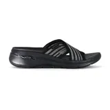 Sandalias Skechers GOwalk Arch Fit Serene de mujer, color negro con tiras cruzadas de malla suave con paneles transpirables Breeze-Tech™. Cuentan con plantilla Arch Fit contorneada, amortiguación ULTRA GO ligera y tecnología Comfort Pillar de alto rebote.