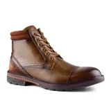 Bota de vestir acordonada color marrón de cuero con detalles en gamuza.
