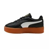 Zapatillas Puma Palermo Elevata de cuero color blanco con detalles en negro y suela color naranja.