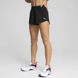 Short deportivo Puma color negro, de corte holgado, con cintura elástica y logo estampado en blanco en la pierna izquierda.