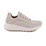 Zapatillas deportivas Skechers BOBS Sport Sparrow 2.0 Wind Chime, color beige, de tejido knit jaspeado Stretch Fit, sin cordones, con plantilla Skechers Memory Foam y suela flexible de goma.
