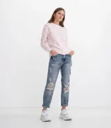 Buzo de mujer de manga larga, estampado animal print con textura de pelos. Marca Blue Steel, confeccionado en poliamida y acrílico.