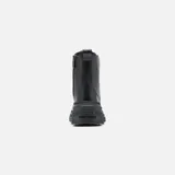 Botas de cuero negro con cordones, cremallera lateral y suela de goma con plataforma.