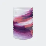 Bufanda tubular Buff Coolnet con estampado abstracto en tonos violeta, rosa y blanco.