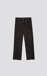Pantalón de denim negro con calce wide leg y cinco bolsillos. Confeccionado en Argentina con algodón 100% de tejido plano. Diseño sin género.