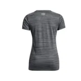 Remera Under Armour Tech Twist de mujer, color rosa jaspeado, de corte entallado, con mangas cortas y cuello en V.