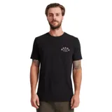 Remera negra de manga corta con cuello redondo y logo estampado en el pecho.