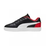 Championes Puma Ferrari Caven 2.0 de cuero sintético blanco con detalles en negro y rojo.