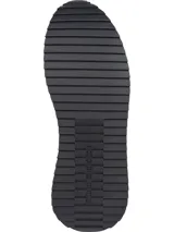 Zapatillas de running Tommy Hilfiger color negro, con detalles de cuero y gamuza. Presentan una suela dentada blanca y una franja tricolor en el lateral.