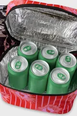 Cooler pequeña con estampado animal print en tonos chocolate. Tiene manija jacquard con el monograma Polonio, cierre invisible y el interior sellado.