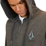 Canguro gris con capucha y cierre frontal, con logo de Volcom bordado en el pecho.