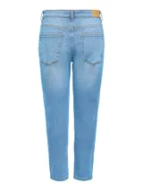 Pantalón de jean celeste, de corte recto y tiro alto.