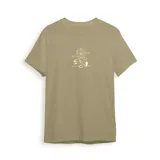 Remera color crema de algodón con estampado en la espalda de un sol, una tabla de surf y el texto "Big Waves Club" en color rosa.