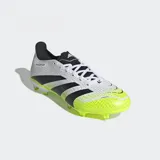 Championes de fútbol Adidas Predator League FG, color blanco con detalles en negro y amarillo flúor.