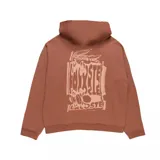 Buzo marrón con capucha y cierre frontal, con estampa vertical del logo de Lacoste en el pecho.