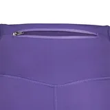 Calza deportiva larga color violeta, de tiro alto y corte ajustado.