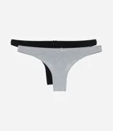 Pack de dos tangas de algodón, una negra y otra gris, con moño decorativo en el centro.