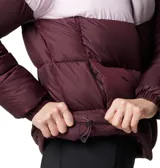 Campera puffer Columbia Puffect II con bloques de color gris, blanco y negro. Tiene aislamiento Thermarator™, tejido deperlante al agua, protector de mentón, bolsillos laterales con cremalleras y puños elásticos.