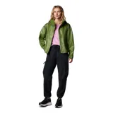 Pantalón cargo verde oliva de corte recto, con cintura elástica ajustable con cordón, bolsillos laterales y bolsillos cargo con cierre.