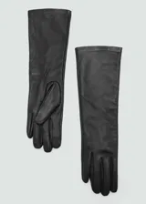 Guantes largos de cuero ovino color negro.