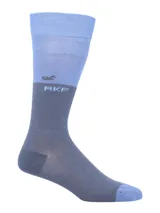 Calcetines largos de bambú color azul con detalle de pato y letras RKF.