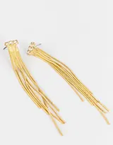 Aros colgantes largos dorados con strass y lluvia de cadenas.